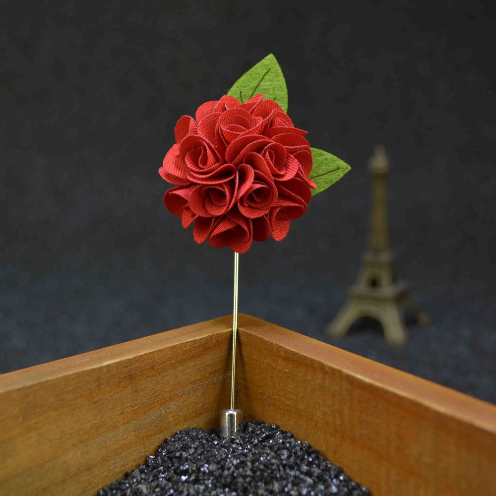 Red Rose with Leaf Lapel Pin