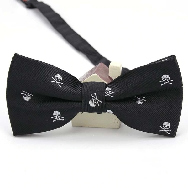 Black Bow Tie with White Bones and Skulls
