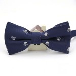 Navy Tie with White Bones and Skulls