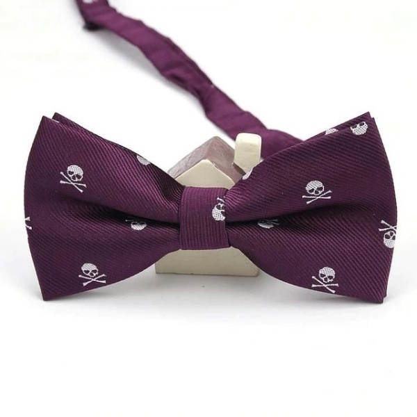 Purple Tie with Black Bones and Skulls