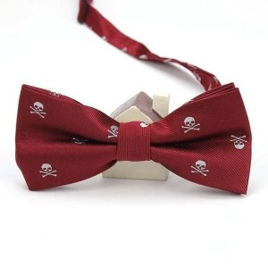 Rust Red Bow Tie with White Bones and Skulls