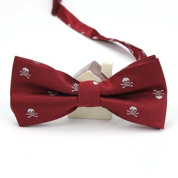 Rust Red Bow Tie with White Bones and Skulls